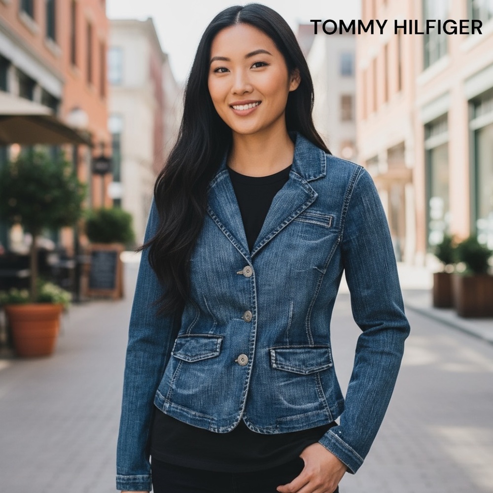TOMMY HILFIGER Denim Blue Women's Jeans Jacket Blazer